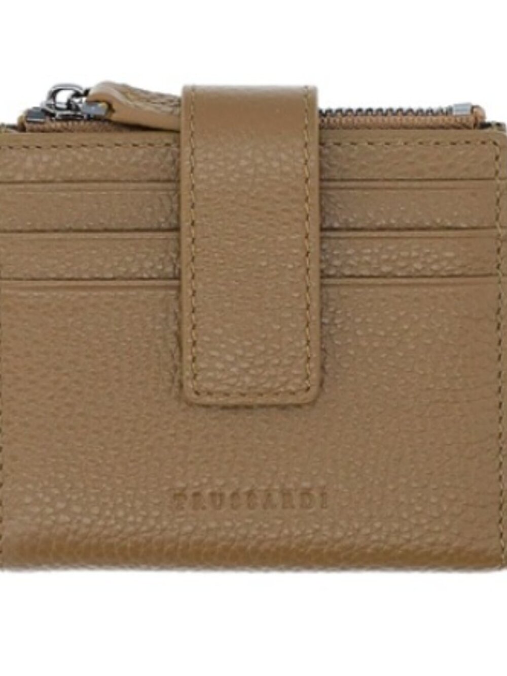 Trussardi Taupe Leather Zip Card Holder Wallet 9 Card Slots
